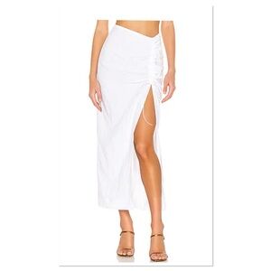 NATALIE ROLT Bellini 100% Linen Skirt w/ Ruched High Slit in White Sz 1/S